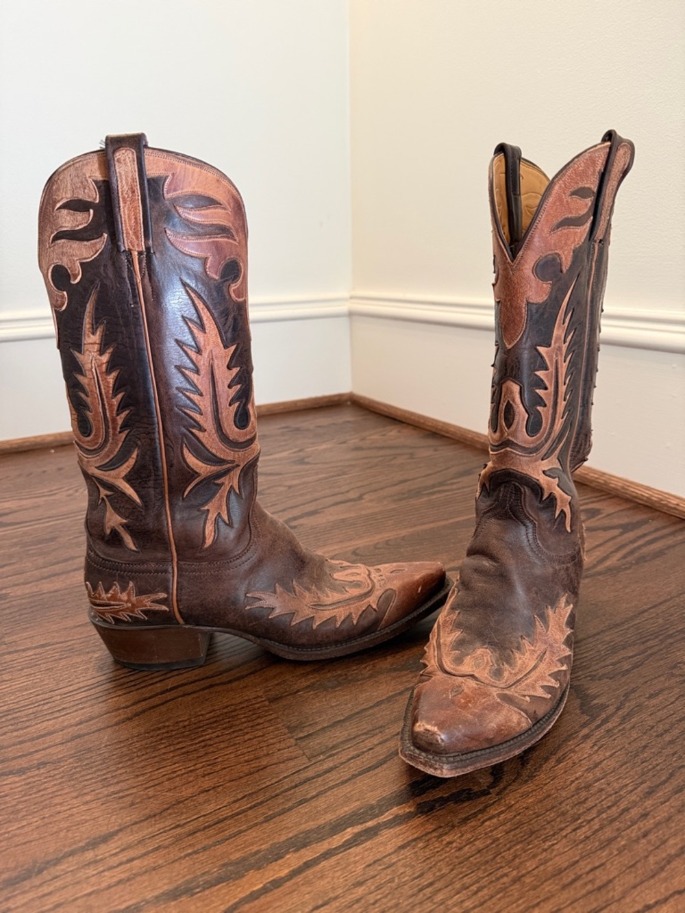 Women’s Lucchese hand stitched Brown Two-Tone Leather Cowboy Boots